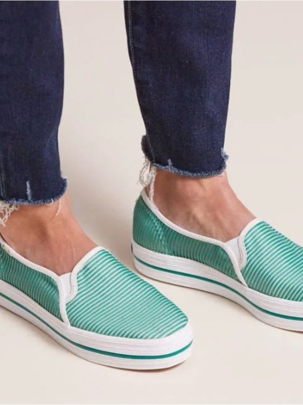Kate Spade X Keds Green and White Slip-On Double Decker Shoes 7.5